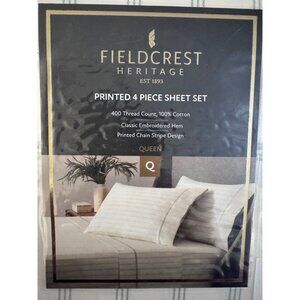 Fieldcrest Heritage 4-Piece Printed Queen Sheet Set 400TC 100% Cotton Chain Stri